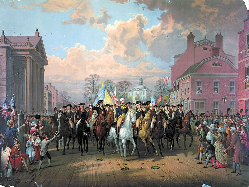 Hình ảnh Washington tiến vào New York trong sự hò reo của người dân, sau khi người Anh rút khỏi Mỹ