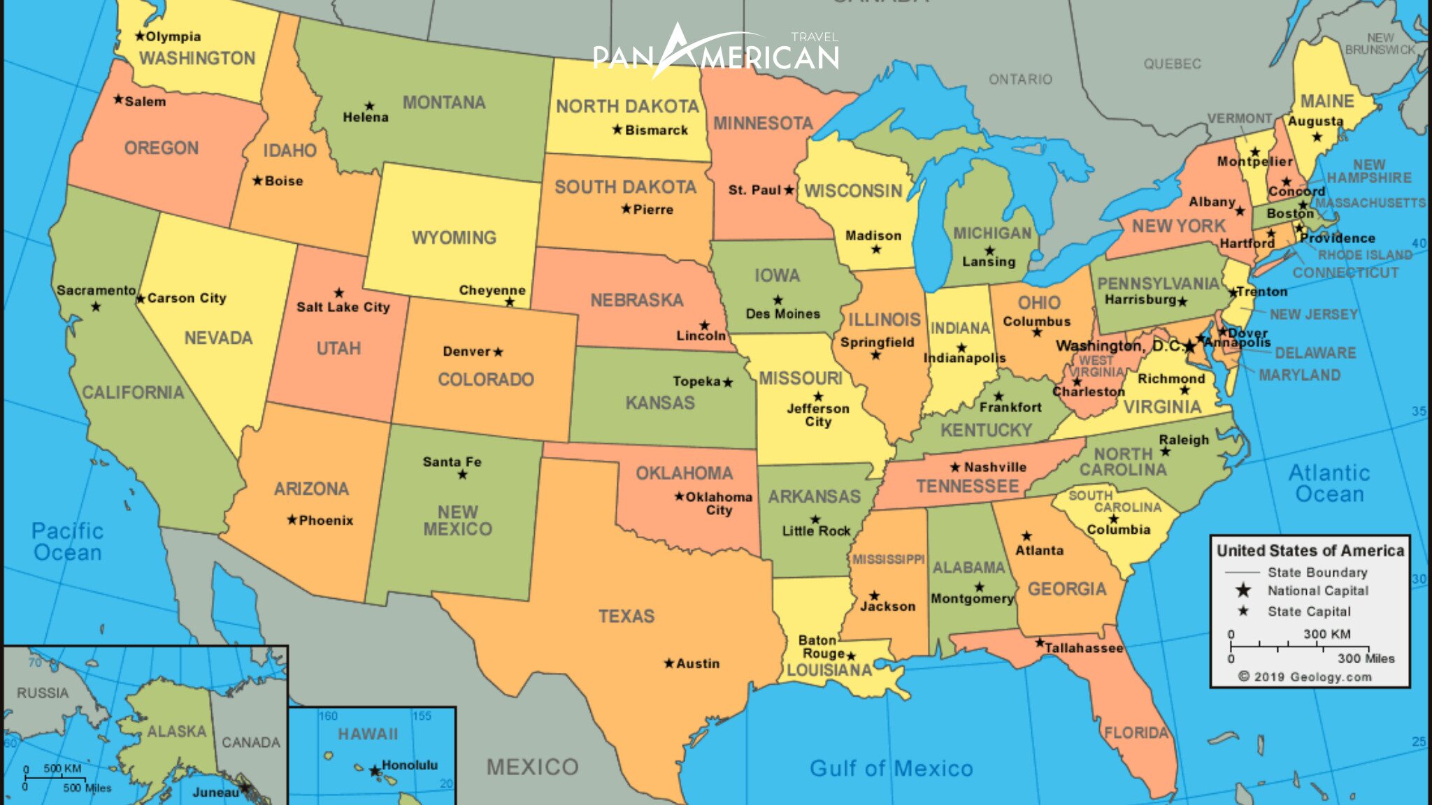 Bản đồ hành chính các tiểu bang, đặc khu liên bang và hạt của nước Mỹ