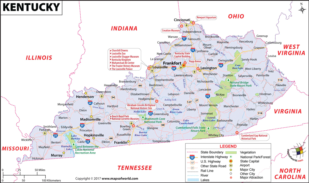Bản đồ của bang Kentucky