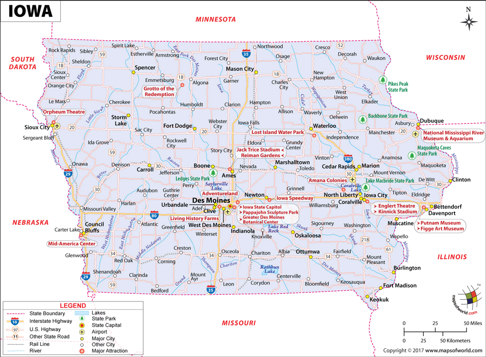 Bản đồ của tiểu bang Iowa