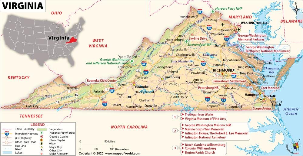Bản đồ của bang Virginia