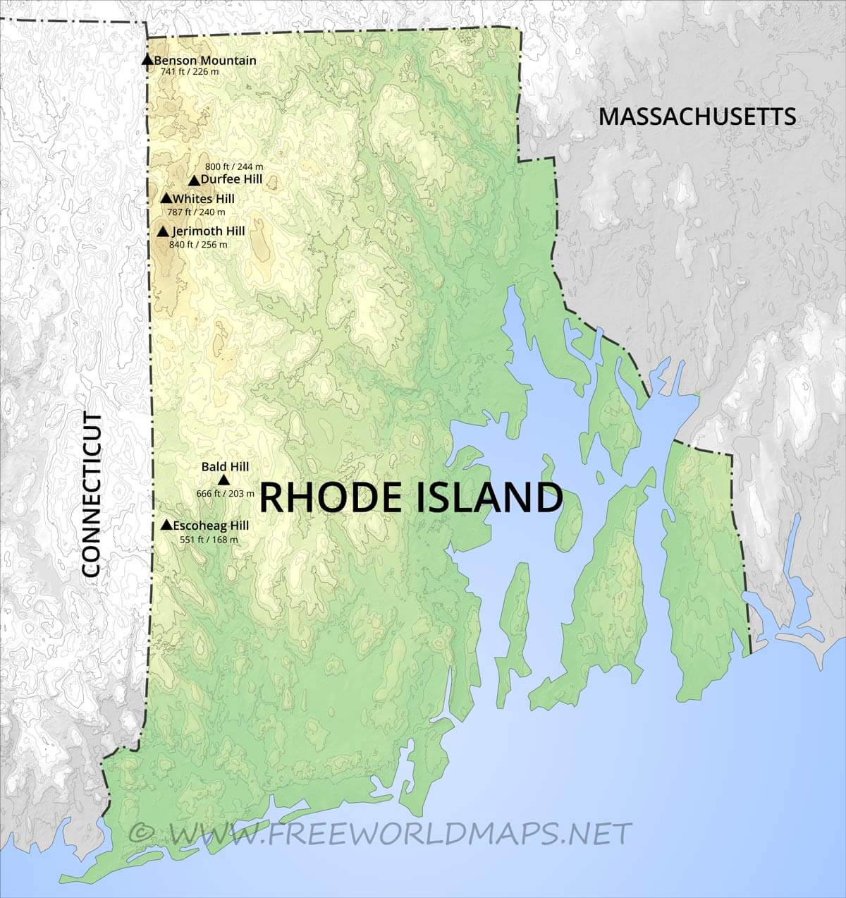 Bản đồ của bang Rhode Island