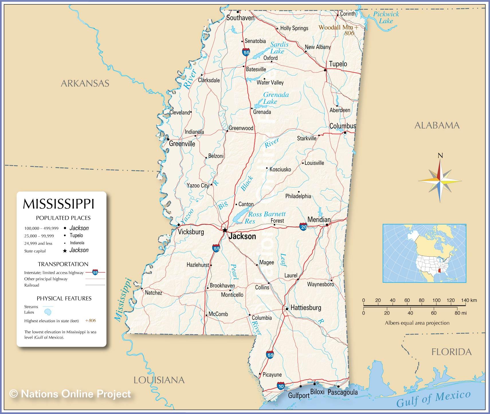 Bản đồ của tiểu bang Mississippi