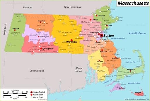 Bản đồ của tiểu bang Massachusetts