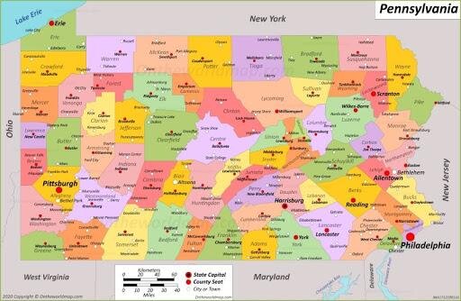 Bản đồ của bang Pennsylvania