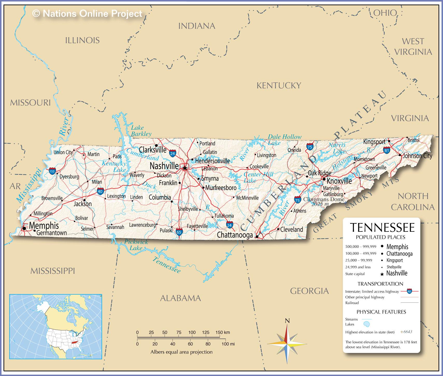 Bản đồ của tiểu bang Tennessee