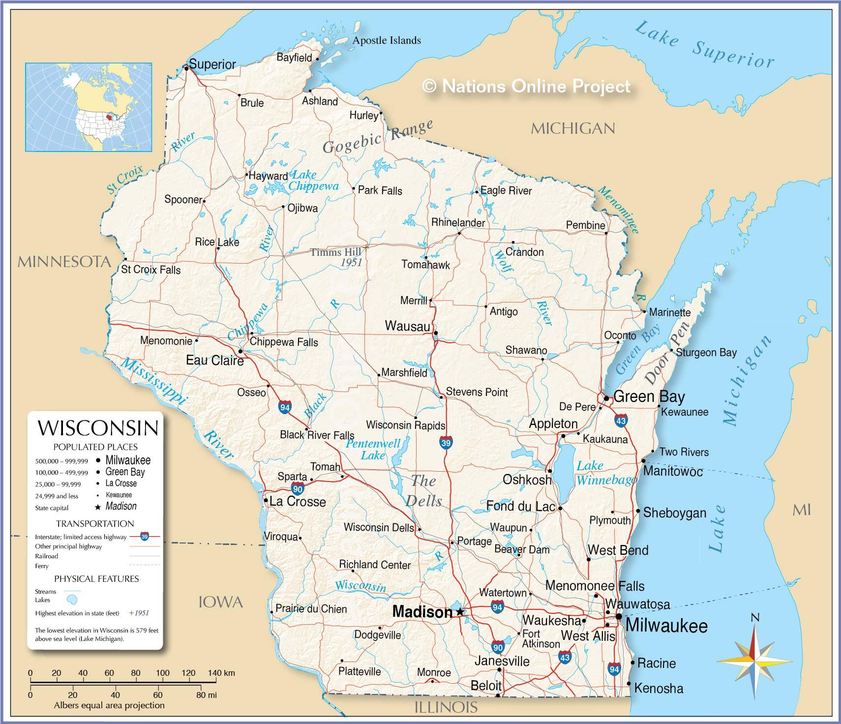Bản đồ của bang Wisconsin